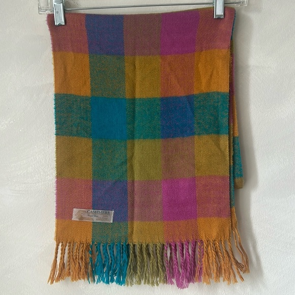 Royal Rossi Multi-Coloured Square pattern Mongolian Cashmere Scarf vintage plaid - Picture 1 of 4